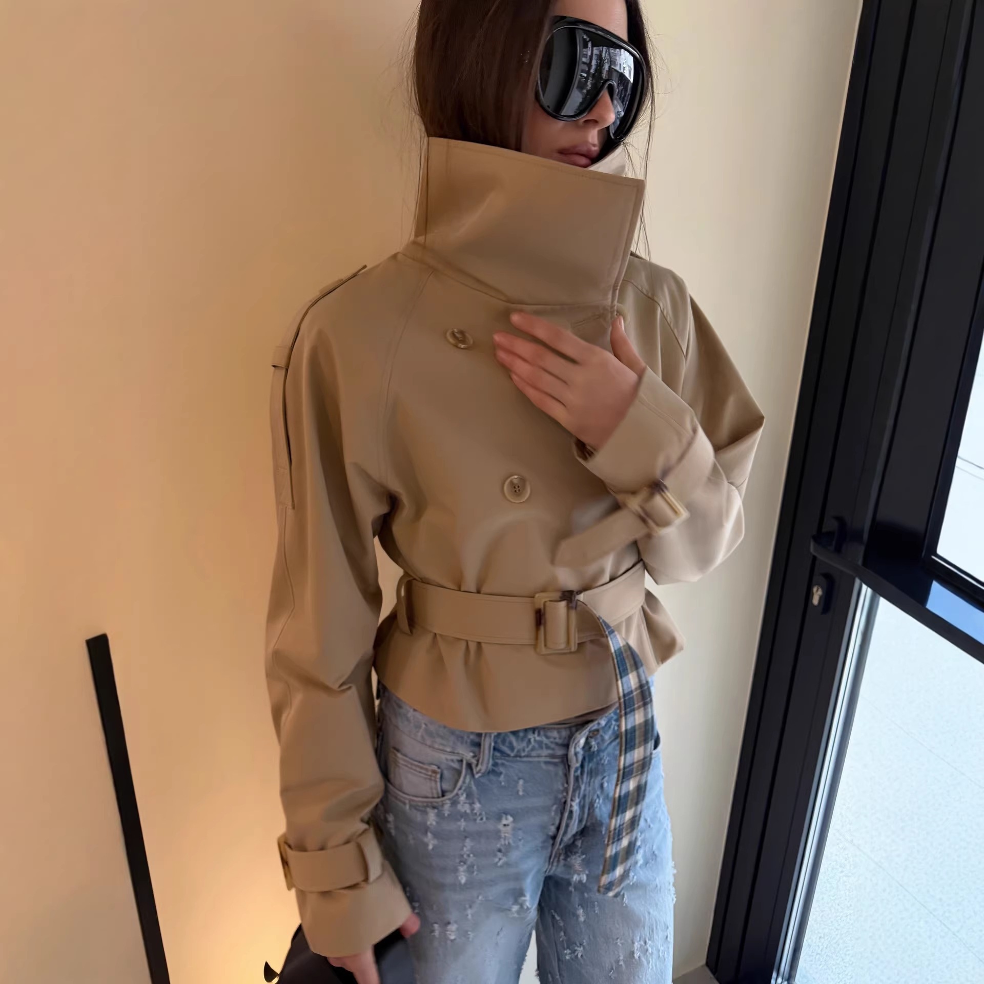 Women'S Fashion Utility Jacket - Spring Women Short Trench Coat Stand