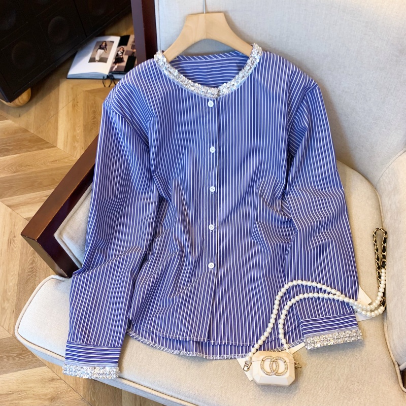 Women'S Fashion In The 90S - Women's Blue Striped Shirts and Blouses