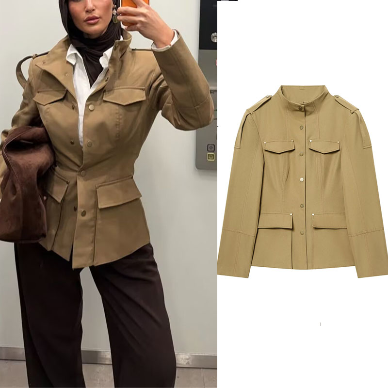 Women'S Fashion Utility Jacket - Military Style Utility Jacket Women Khaki