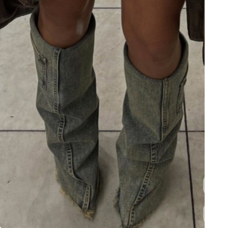 Denim Pointed Toe Knee High Tr - Women'S Fashion Trousers ulasan dan harga