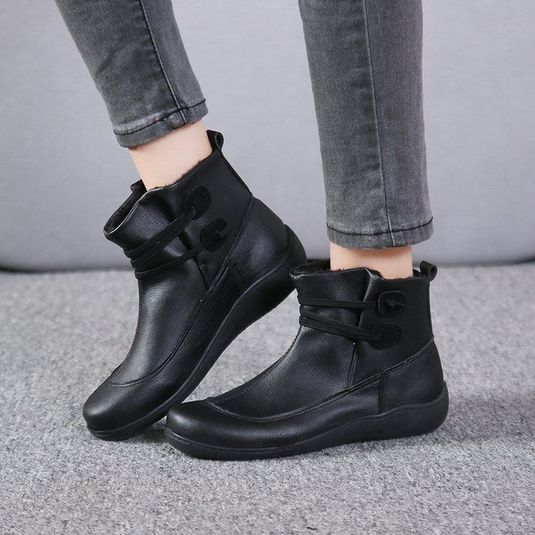 Women Vintage Round Toe PU Lea - Women'S Fashion Riding Boots ulasan dan harga