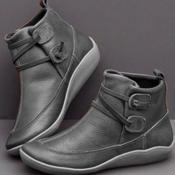 Women Vintage Round Toe PU Lea - Women'S Fashion Riding Boots ulasan dan harga
