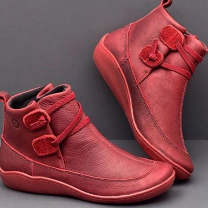 Women Vintage Round Toe PU Lea - Women'S Fashion Riding Boots ulasan dan harga