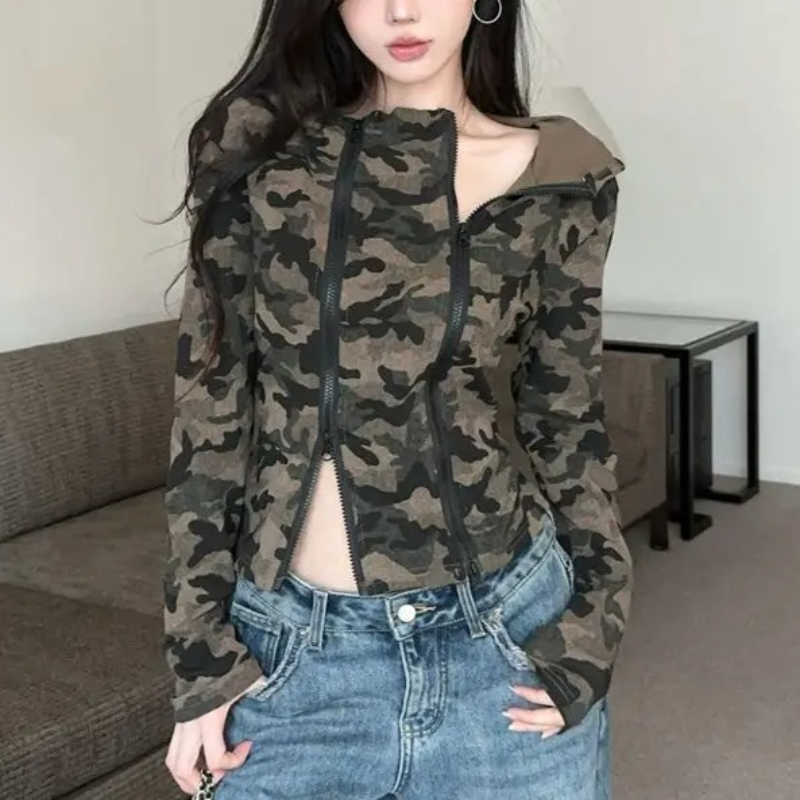 Women Camo Zip-up Hoodie Cropp - Women'S Fashion Zip Up Hoodies ulasan dan harga