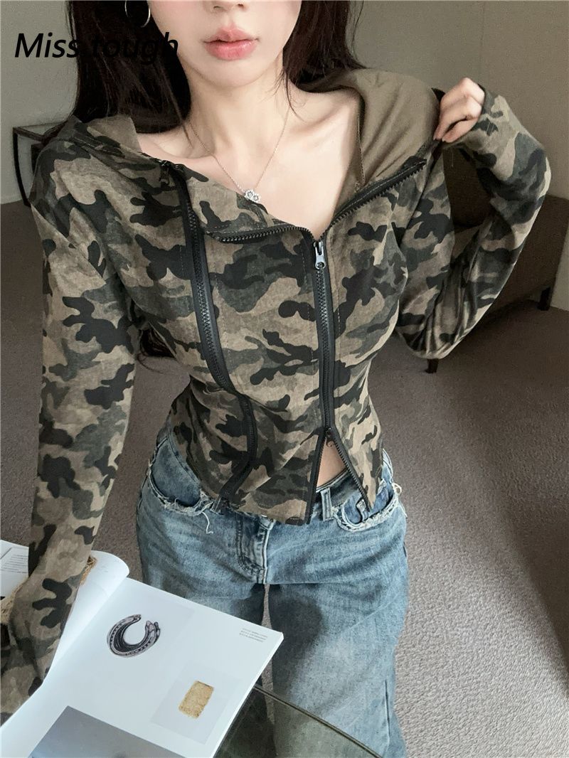 Women Camo Zip-up Hoodie Cropp - Women'S Fashion Zip Up Hoodies ulasan dan harga
