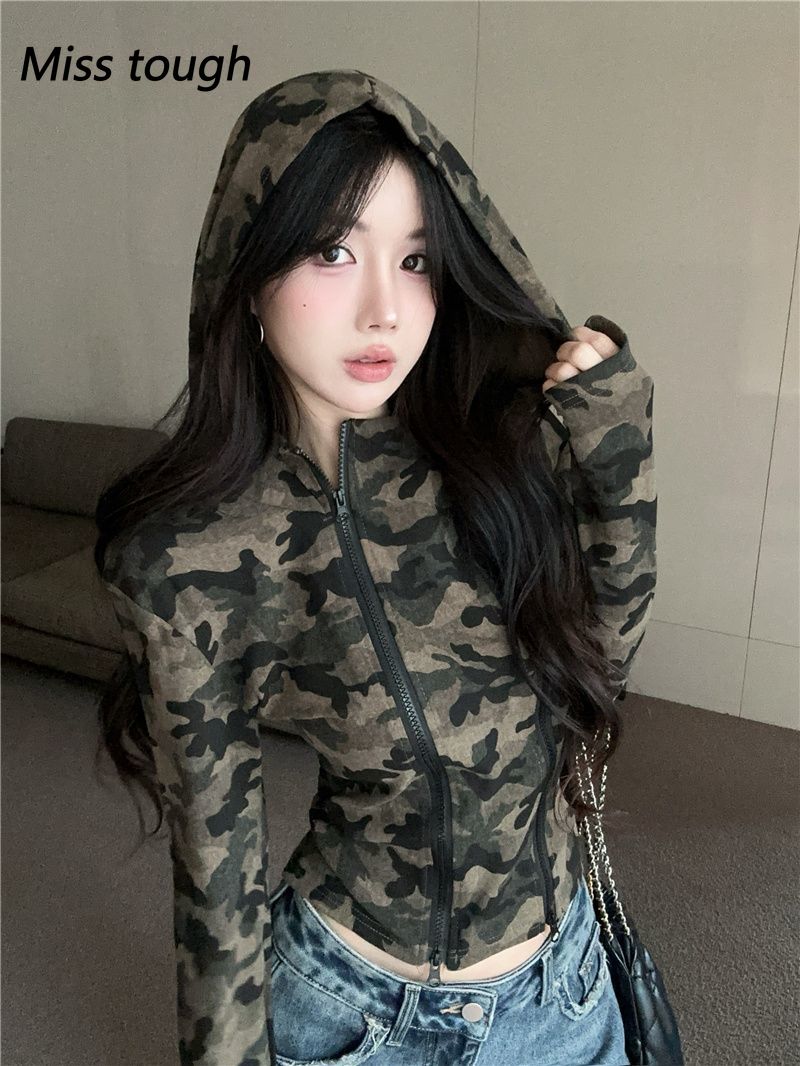 Women Camo Zip-up Hoodie Cropp - Women'S Fashion Zip Up Hoodies ulasan dan harga