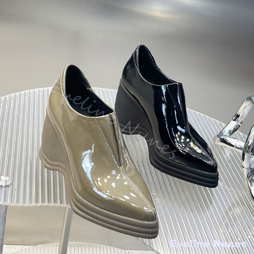 Patent Leather V Cut Pointed T - Women'S Fashion Layering ulasan dan harga