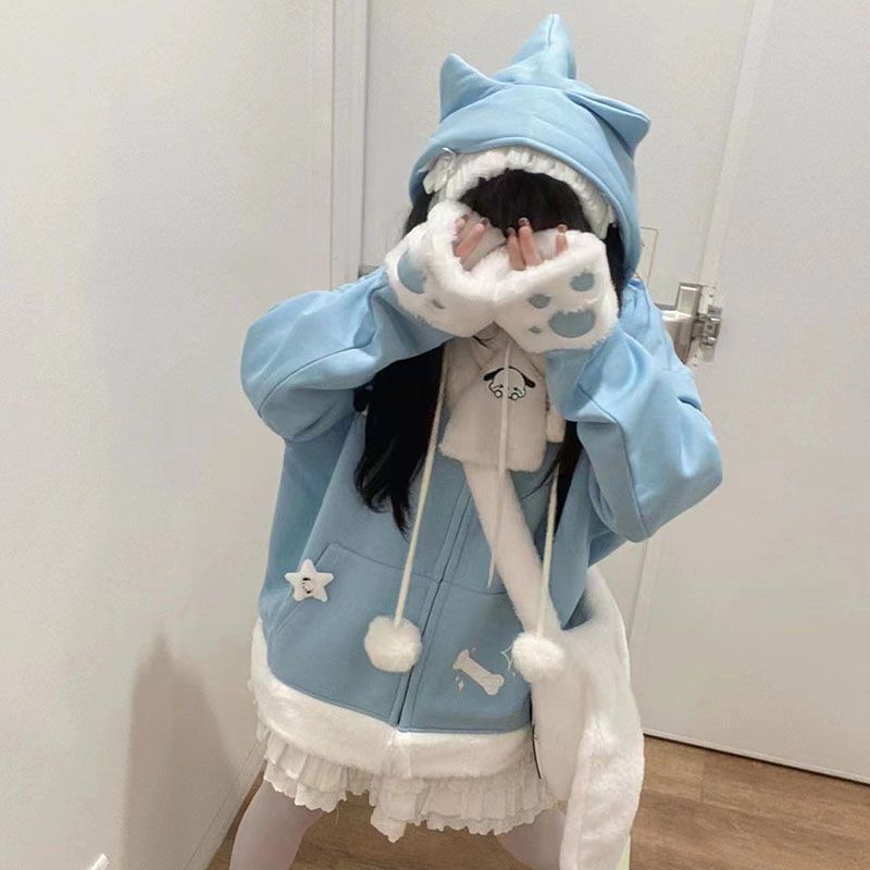 Japanese Cute Anime Embroidery - Women'S Fashion Zip Up Hoodies ulasan dan harga