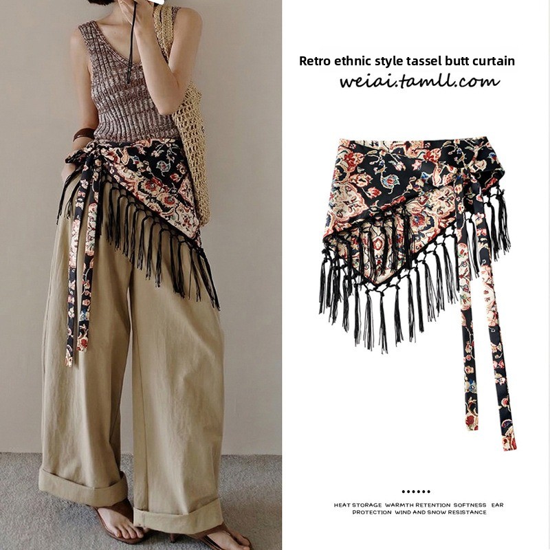 Tassel Tie Waist Seal Printed  - Women'S Fashion Layering ulasan dan harga