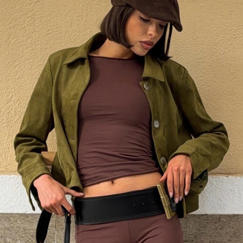 Women Faux Suede Button Up Jac - Women'S Fashion Utility Jacket ulasan dan harga