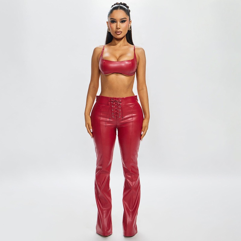 Women Fashion PU Leather 2 Pie - Lace Trim Cami ulasan dan harga
