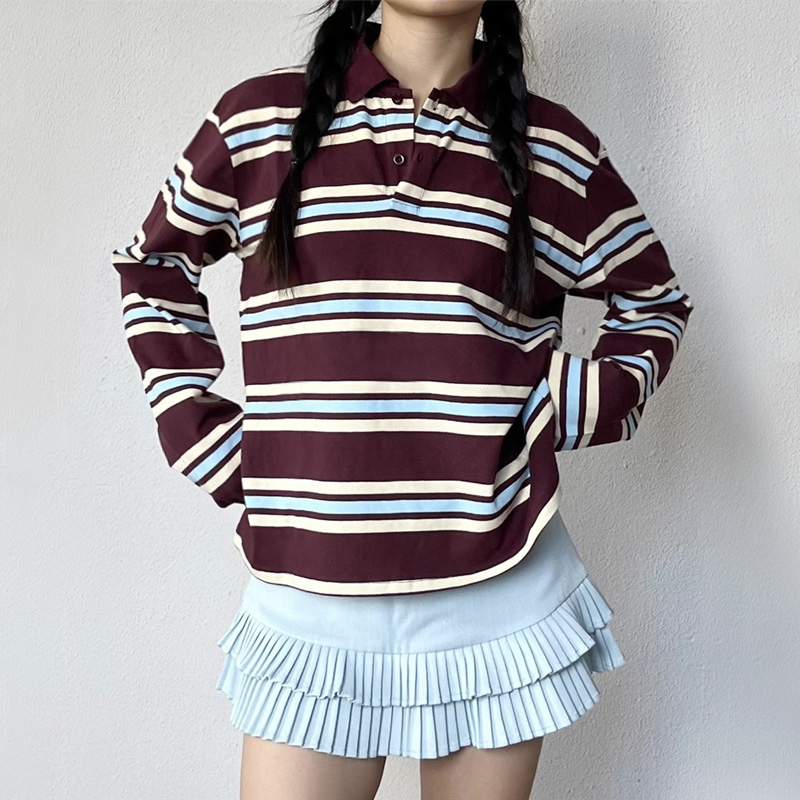 Women's Striped Relaxed Rugby  - Women'S Fashion Rugby Top ulasan dan harga