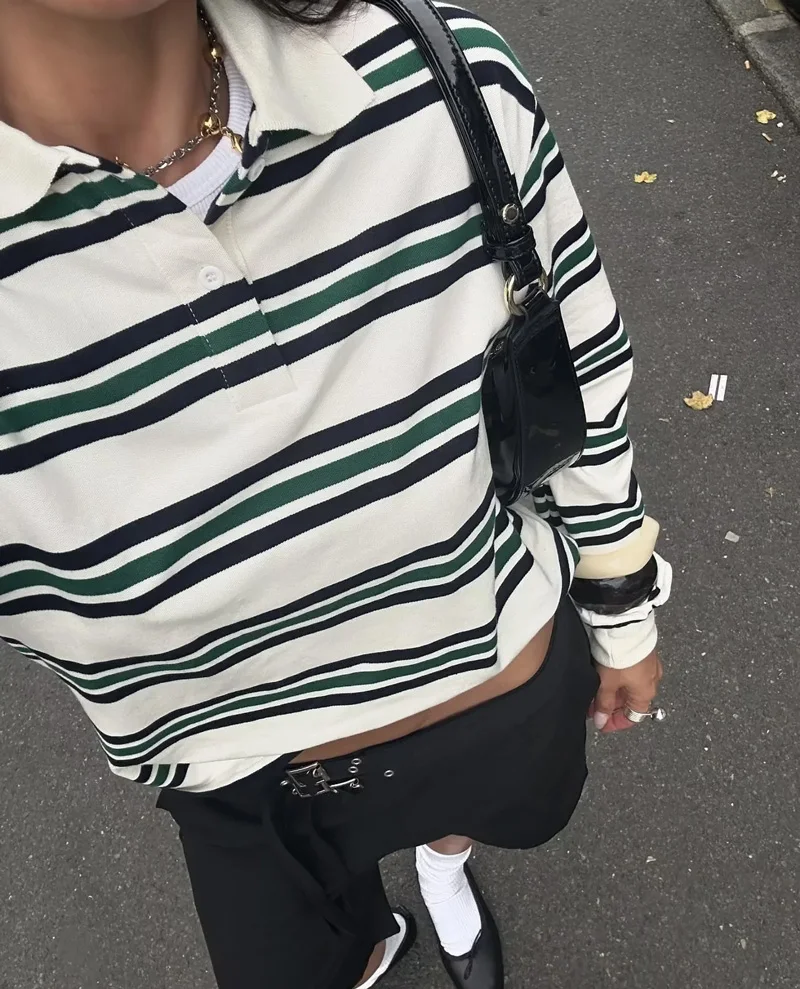 Women's Striped Relaxed Rugby  - Women'S Fashion Rugby Top ulasan dan harga