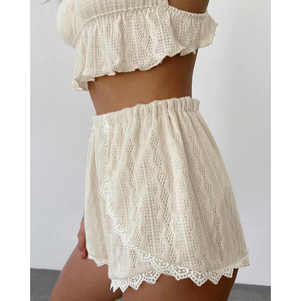 Lace Trim Ruffle Hem Cable Tex - Lace Trim Cami ulasan dan harga