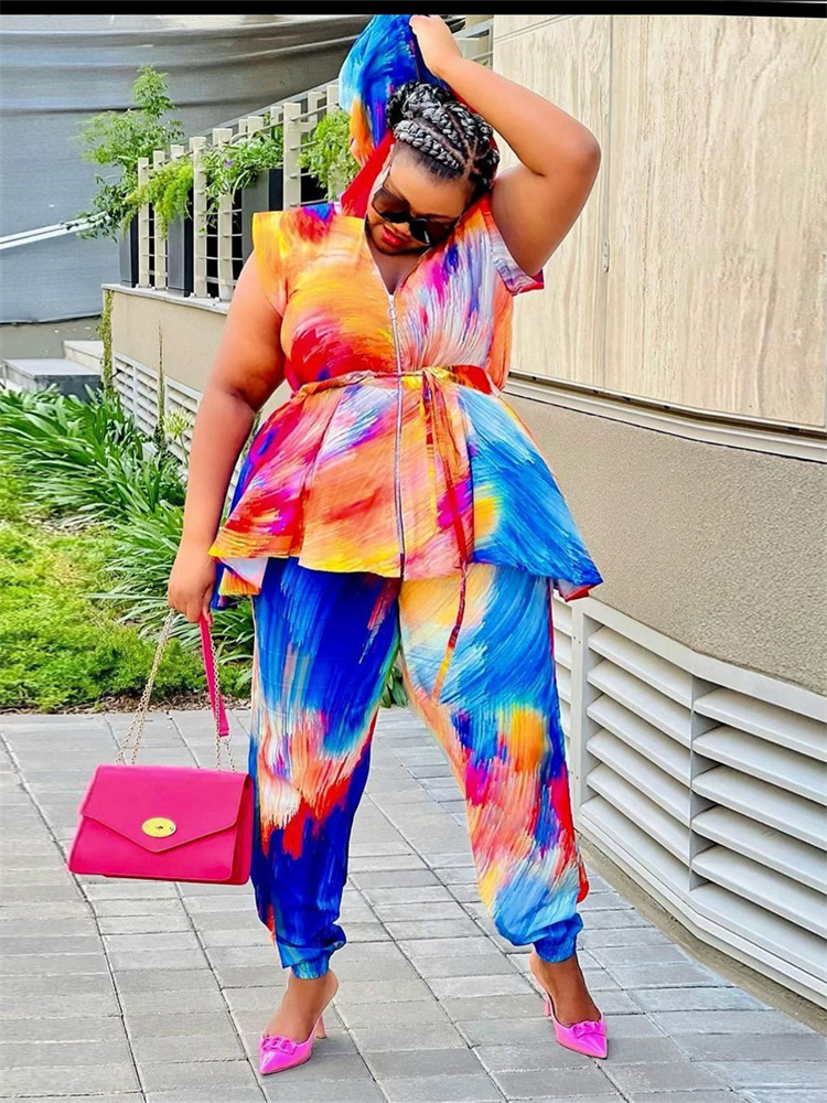 Wmstar Plus Size Women Clothin - Tie Dye Two Piece ulasan dan harga