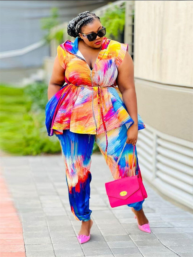 Wmstar Plus Size Women Clothin - Tie Dye Two Piece ulasan dan harga