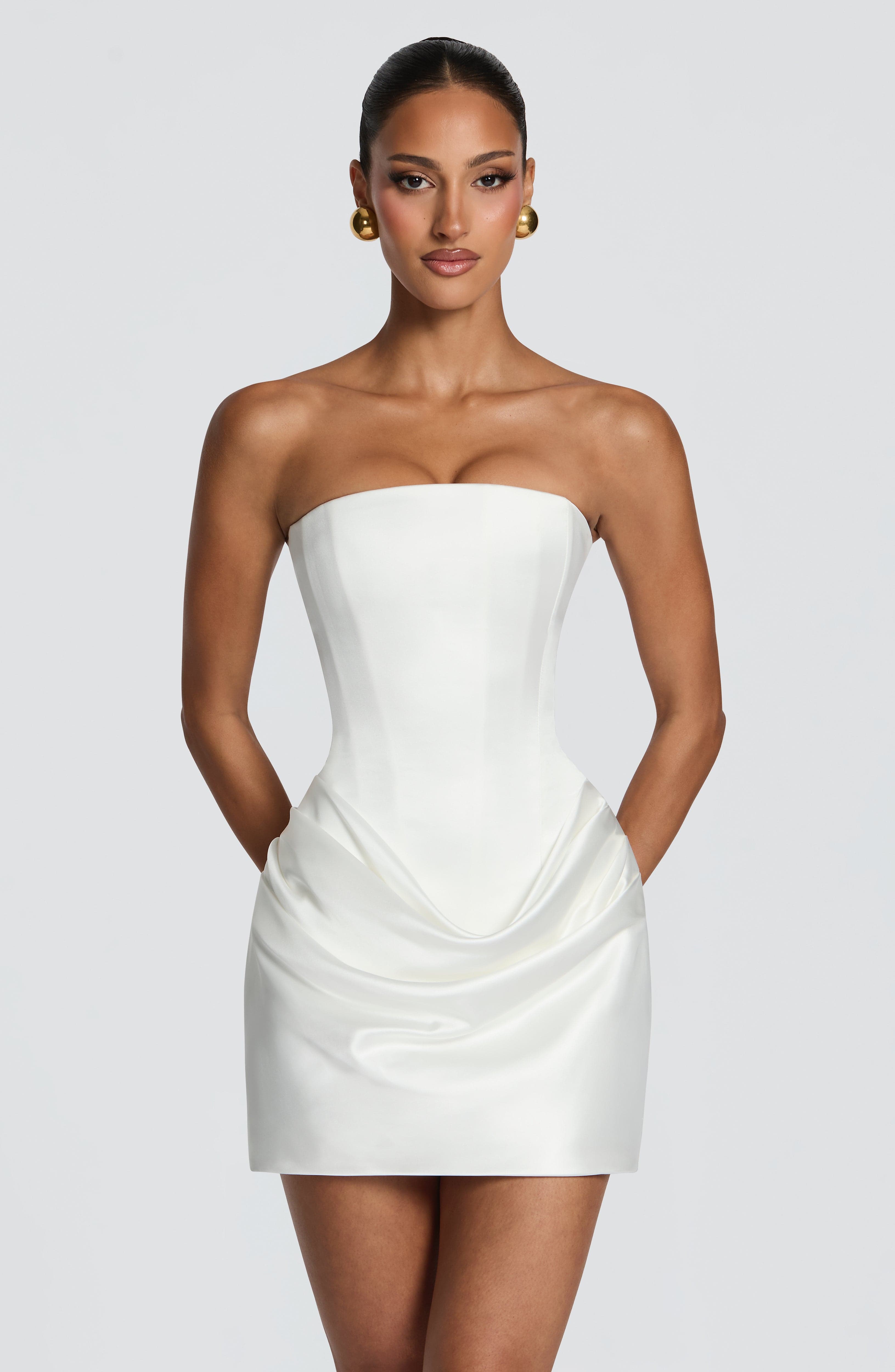 2 Styles White Satin Mini Dres - Ruched Dress Mini ulasan dan harga