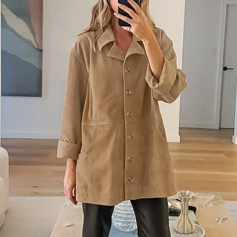 Women Faux Suede Oversized Lap - Women'S Fashion Utility Jacket ulasan dan harga