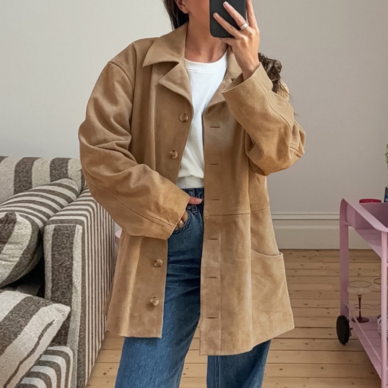 Women Faux Suede Oversized Lap - Women'S Fashion Utility Jacket ulasan dan harga