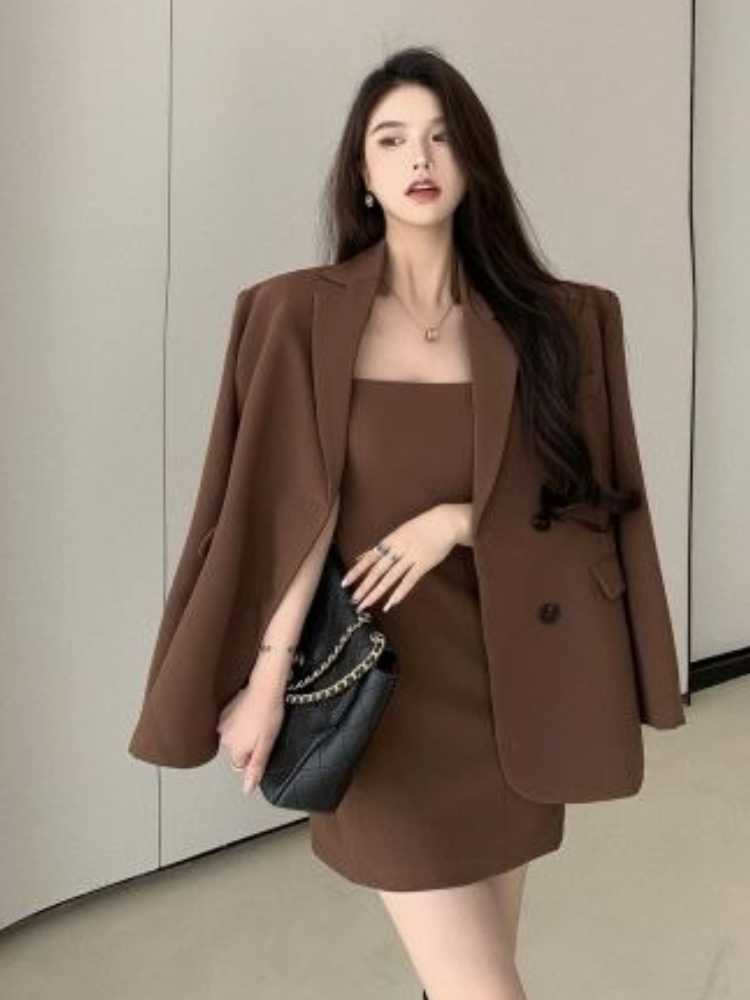 Autumn Winter Brown Elegant 2  - Ruched Dress Mini ulasan dan harga