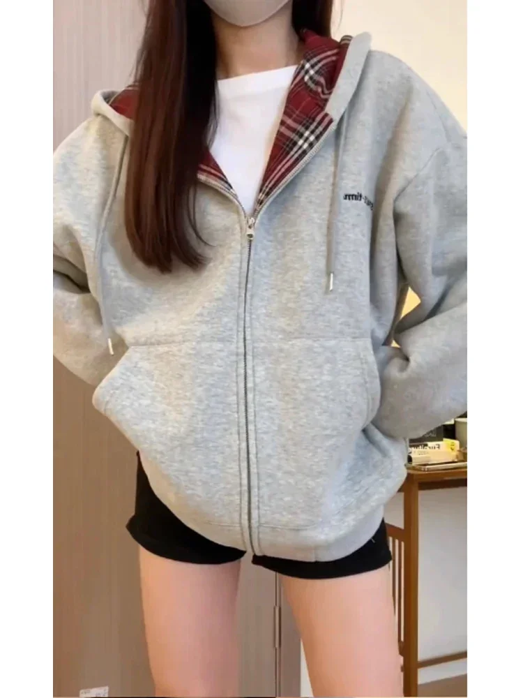 Harajuku 90s Aesthetic Red Pla - Women'S Fashion Zip Up Hoodies ulasan dan harga