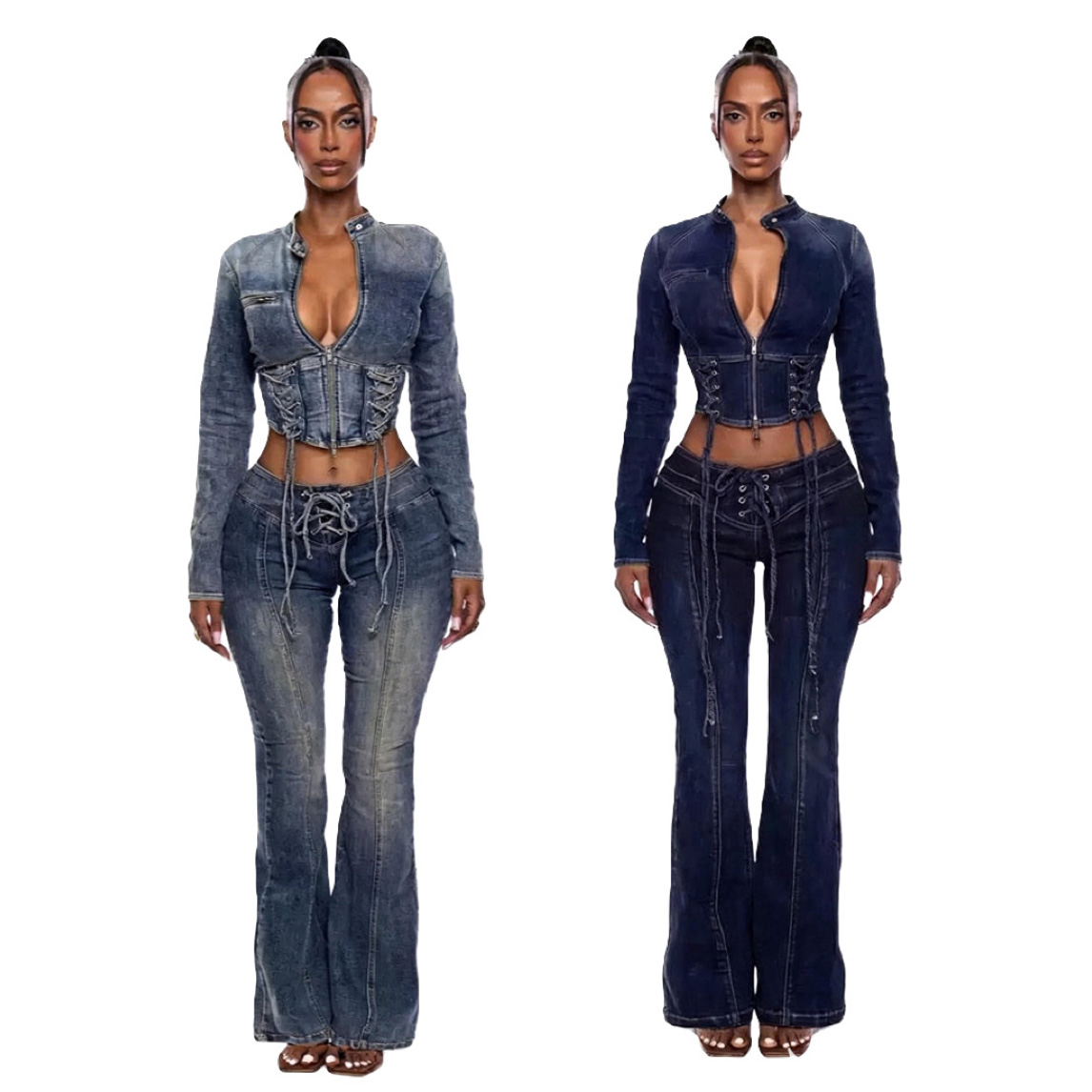 Crop Denim Jackets Coat Elegan - Tie Dye Two Piece ulasan dan harga