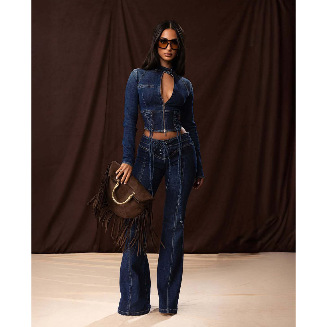 Crop Denim Jackets Coat Elegan - Tie Dye Two Piece ulasan dan harga