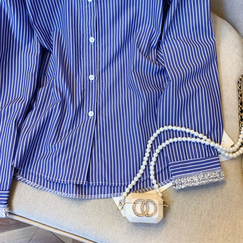 Women's Blue Striped Shirts an - Women'S Fashion In The 90S ulasan dan harga