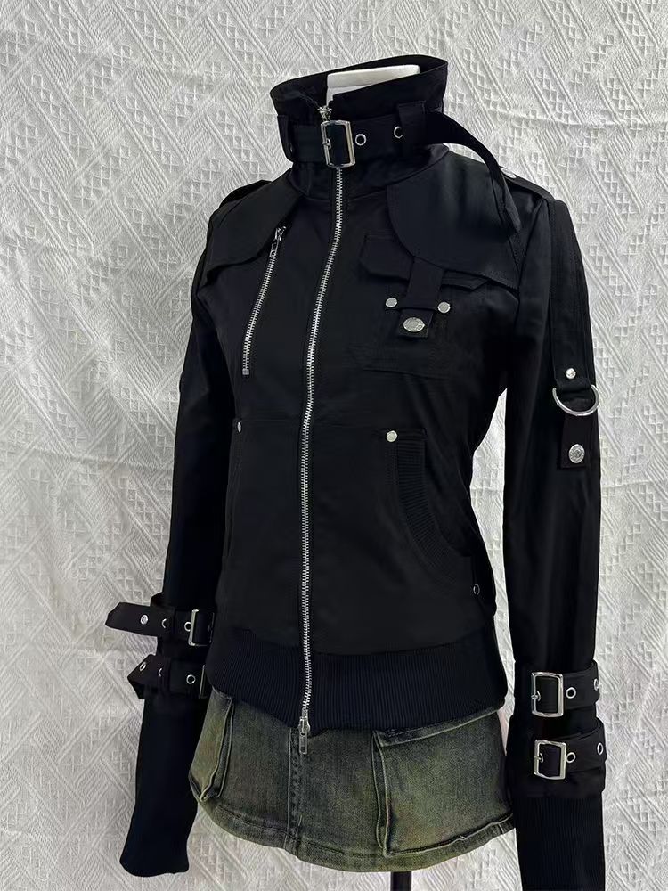Y2K Gothic Black Slim Double Z - Women'S Fashion Zip Up Hoodies ulasan dan harga