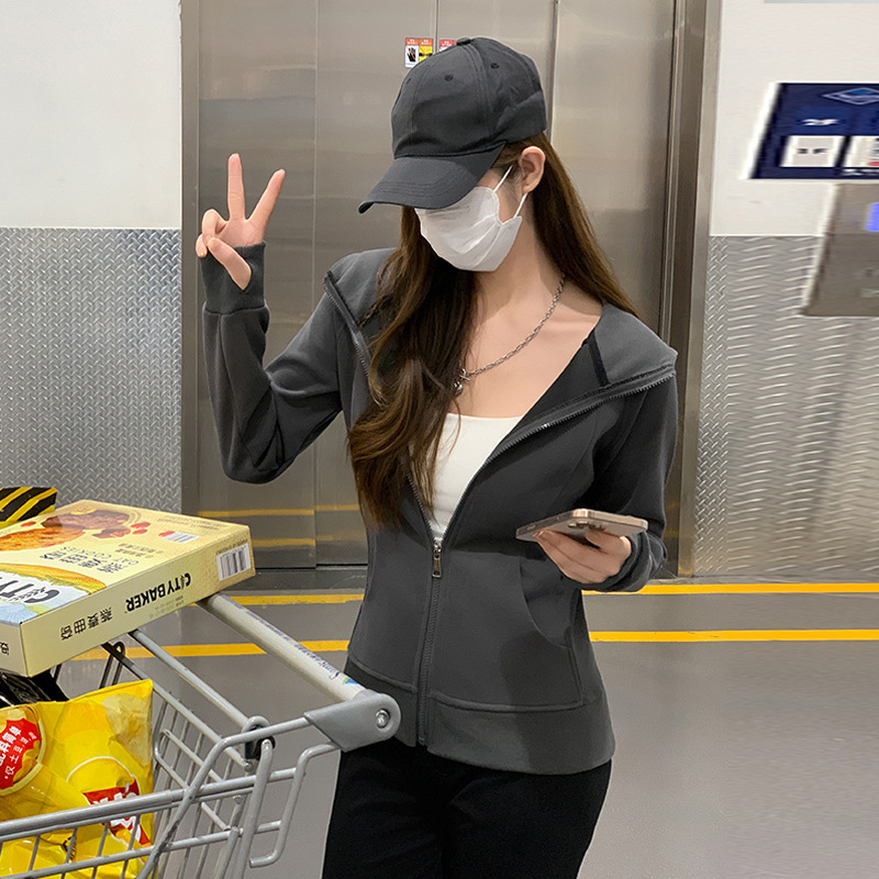 Women Solid Color Slim Fit Zip - Women'S Fashion Zip Up Hoodies ulasan dan harga