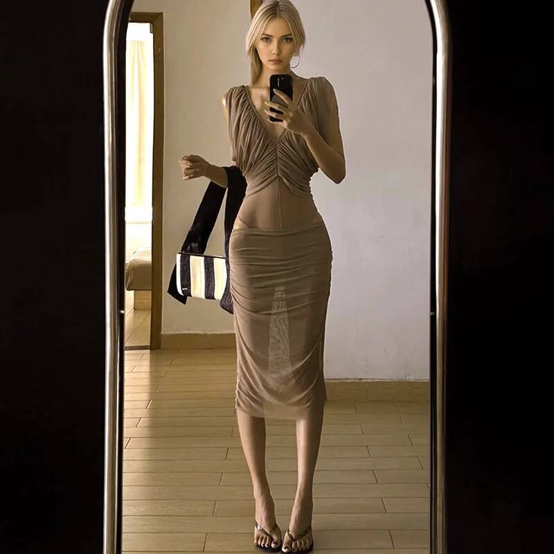 French Chiffon Dress Women's S - Ruched Dress Mini ulasan dan harga
