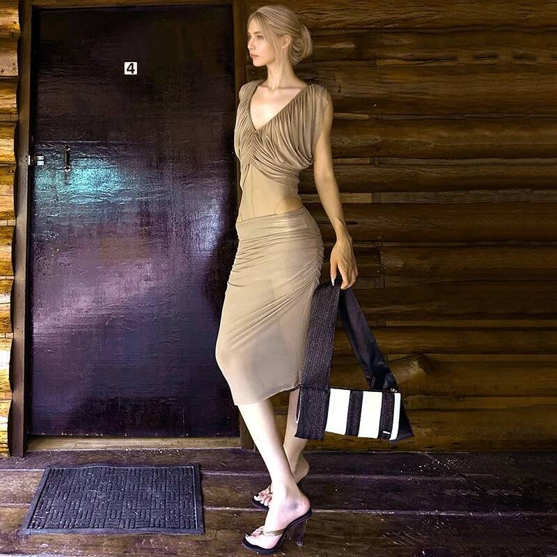 French Chiffon Dress Women's S - Ruched Dress Mini ulasan dan harga
