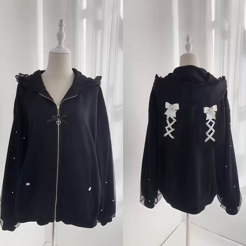 Women Winter Rabbit Ears Lolit - Women'S Fashion Zip Up Hoodies ulasan dan harga