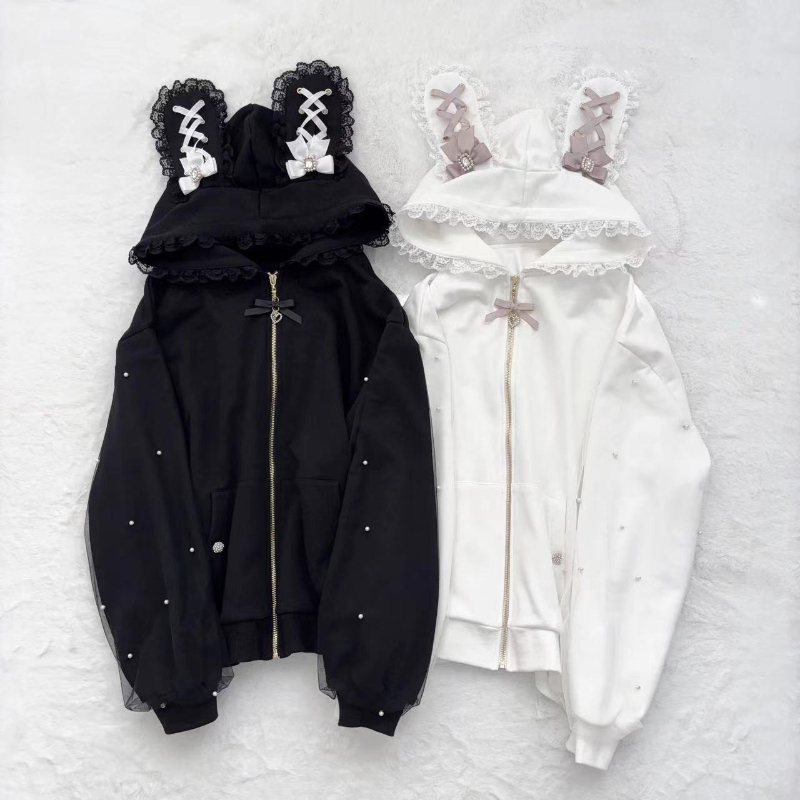 Women Winter Rabbit Ears Lolit - Women'S Fashion Zip Up Hoodies ulasan dan harga