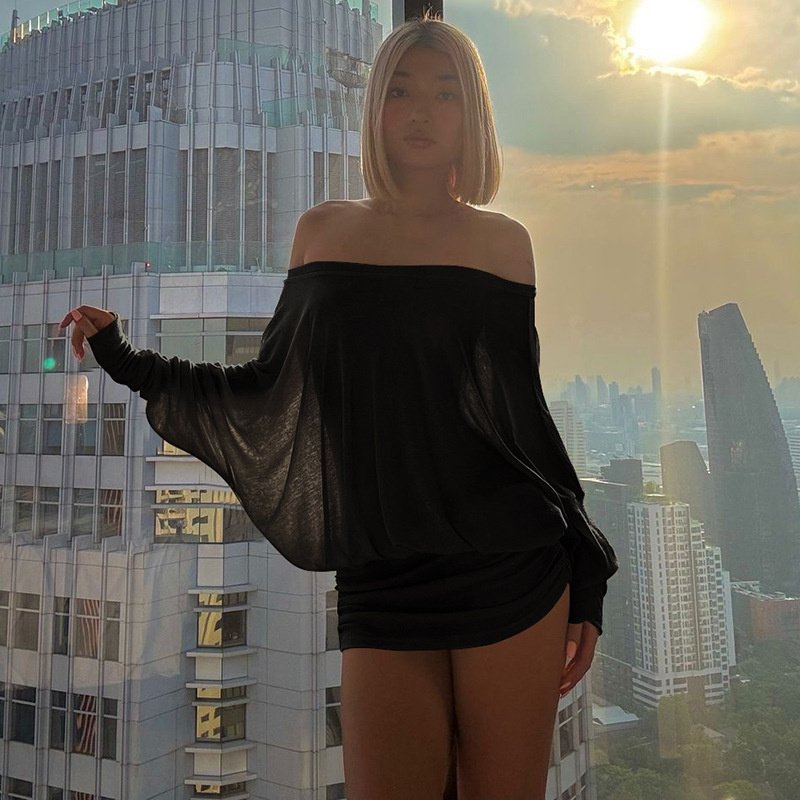 Fashion Off Shoulder Sheer Min - Ruched Dress Mini ulasan dan harga